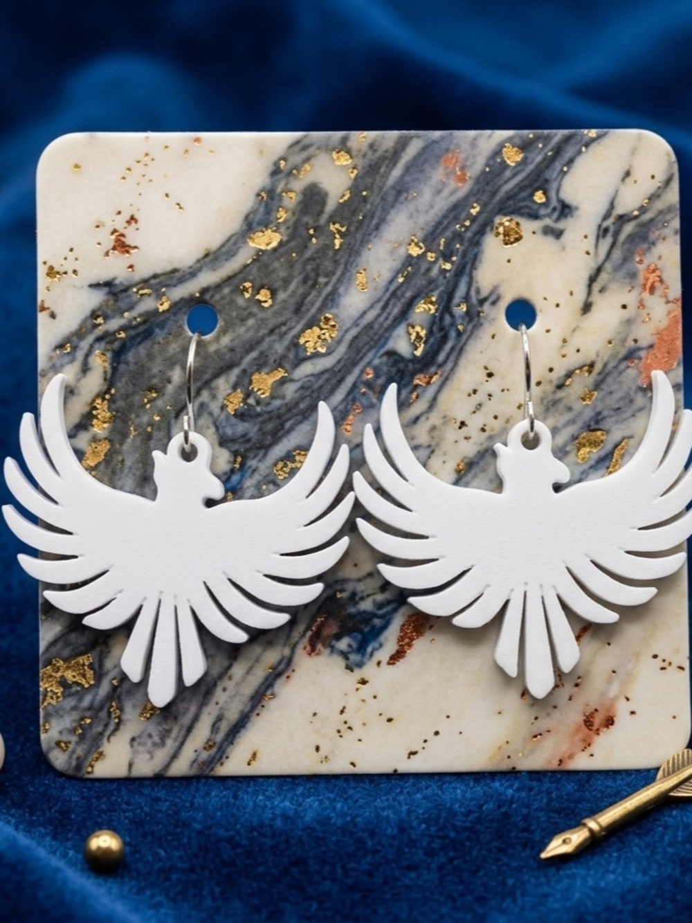 White Bird Wing Statement Earrings